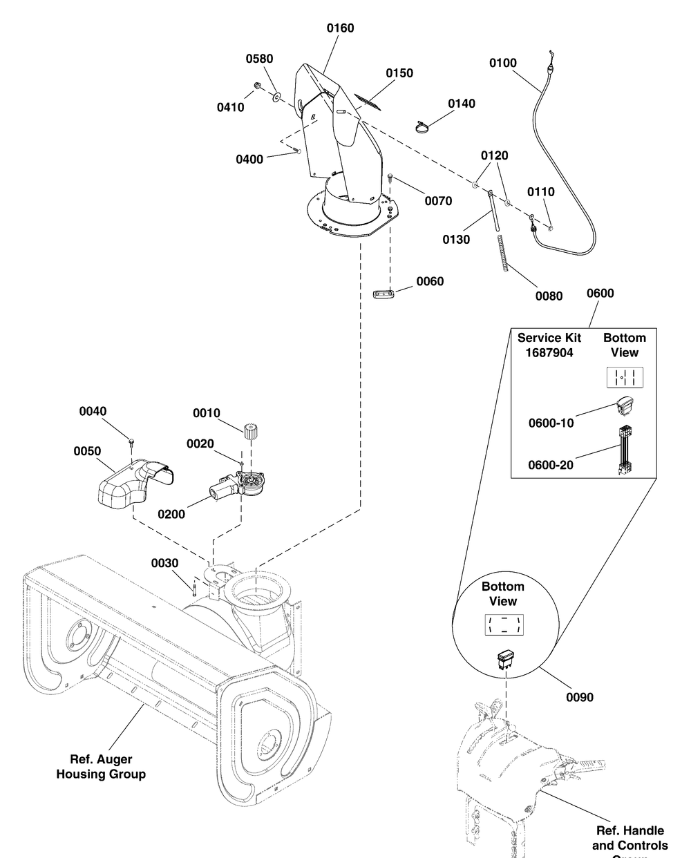 Chute And Rotation Group Diagram and Parts List for 1695790-LP25941-1338PE 2010 Briggs and Stratton Snow Blower